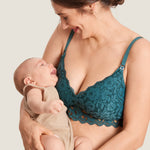 Women's Supportive Lace Nursing Bralette Spruce Green @model_info:MOM1
