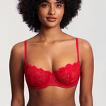 Women's Lace Balconette Underwire Bra Lipstick Red