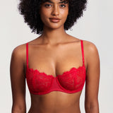 Women's Lace Balconette Underwire Bra Lipstick Red