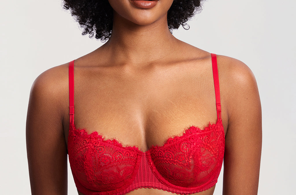 Women's Lace Balconette Underwire Bra Lipstick Red