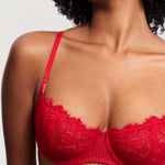 Women's Lace Balconette Underwire Bra Lipstick Red