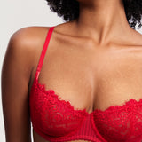 Women's Lace Balconette Underwire Bra Lipstick Red