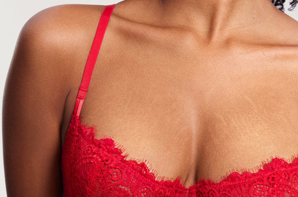 Women's Lace Balconette Underwire Bra Lipstick Red