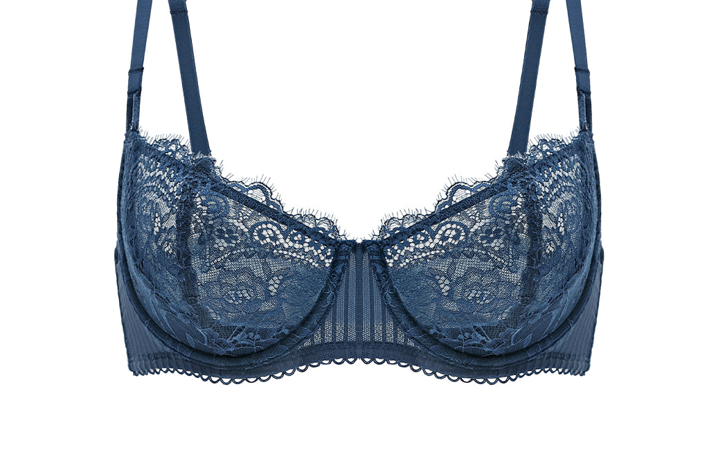 Women's Lace Balconette Underwire Bra Military Blue