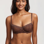 Women's Sexy Mesh Lace Balconette Bra Gravel Beige