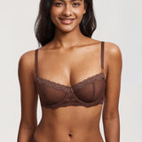 Women's Sexy Mesh Lace Balconette Bra Gravel Beige