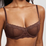 Women's Sexy Mesh Lace Balconette Bra Gravel Beige