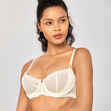 Women's Sexy Mesh Lace Balconette Bra Gravel Beige