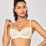 Women's Sexy Mesh Lace Balconette Bra Gravel Beige