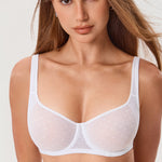 Women's Sexy Mesh Underwire Balconette Bra White @model_info:ESA4