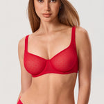 Women's Sexy Mesh Underwire Balconette Bra Lipstick Red @model_info:ESA1