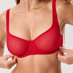 Women's Sexy Mesh Underwire Balconette Bra Lipstick Red @model_info:ESA3