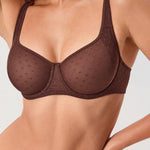 Women's Sexy Mesh Underwire Balconette Bra Hazelnut @model_info:ESA3