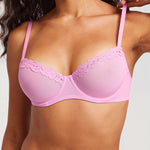 Women's Lacy Mesh Balconette Bra Barbie Powder