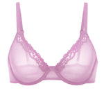 DOBREVA Mesh Sheer Demi Underwire Unlined Balconette Bra With Lace Trim Barbie Powder