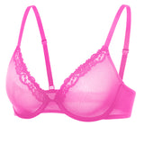 DOBREVA Mesh Sheer Demi Underwire Unlined Balconette Bra With Lace Trim Glitter Rose