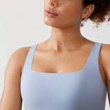 CRZ YOGA Women's Square Neck Longline Sports Bra Ripe Plum