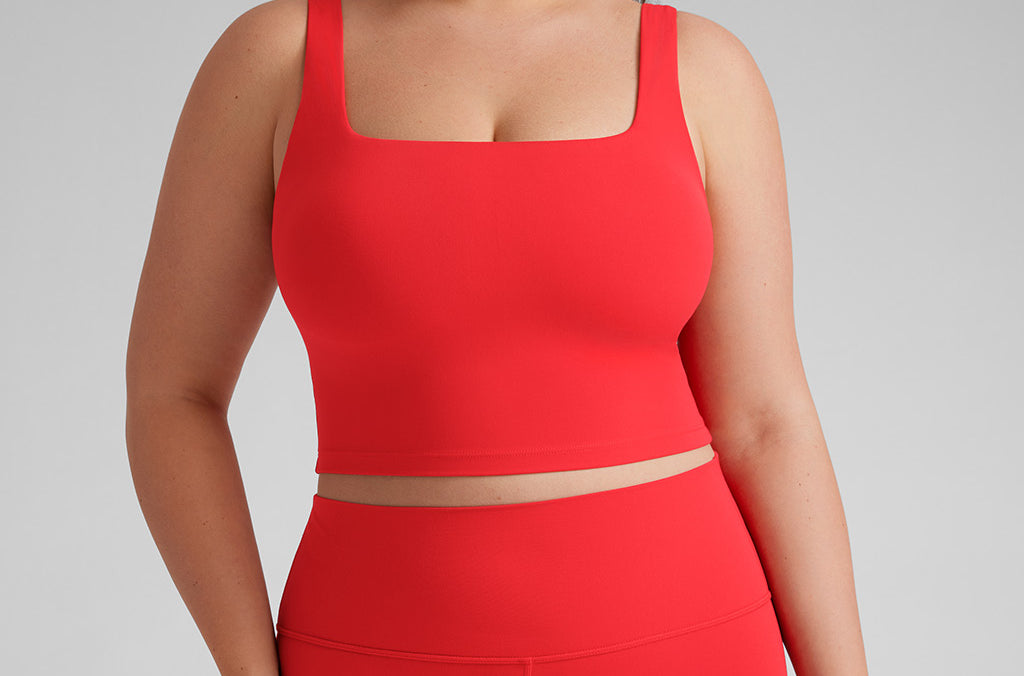 CRZ YOGA Women's Square Neck Longline Sports Bra Red Merlot