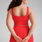 CRZ YOGA Women's Square Neck Longline Sports Bra Red Merlot