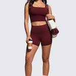 CRZ YOGA Women's Square Neck Longline Sports Bra Red Merlot