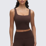 CRZ YOGA Women's Square Neck Longline Sports Bra Red Merlot