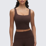 CRZ YOGA Women's Square Neck Longline Sports Bra Red Merlot