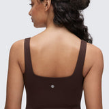 CRZ YOGA Women's Square Neck Longline Sports Bra Red Merlot