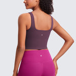 CRZ YOGA Women's Square Neck Longline Sports Bra Hot Fudge Brown