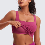 CRZ YOGA Women's Square Neck Longline Sports Bra Deep Red