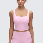 CRZ YOGA Women's Square Neck Longline Sports Bra Vita Pink