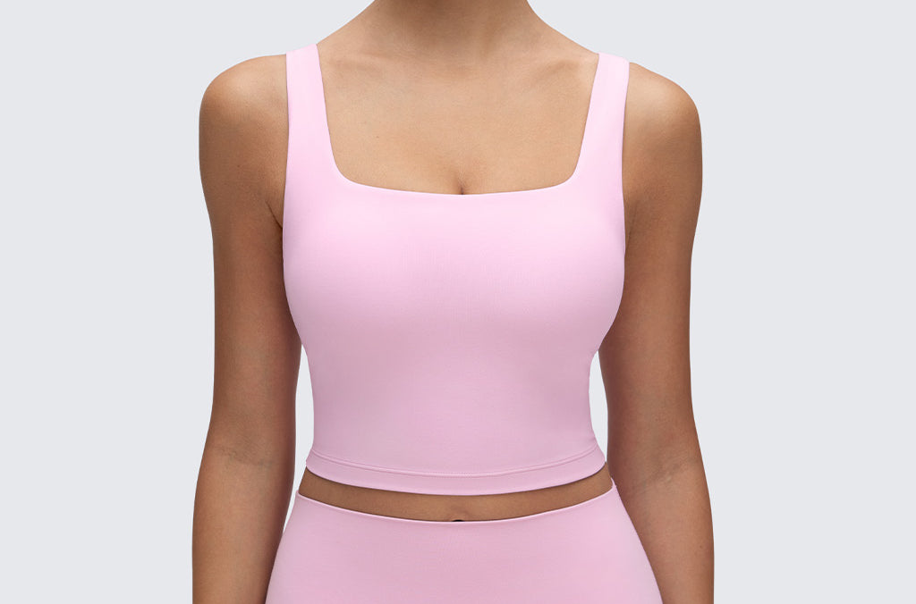 CRZ YOGA Women's Square Neck Longline Sports Bra Vita Pink