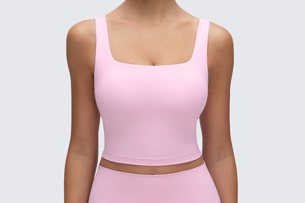 CRZ YOGA Women's Square Neck Longline Sports Bra Vita Pink