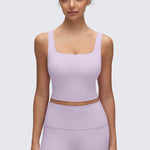 CRZ YOGA Women's Square Neck Longline Sports Bra Red Merlot