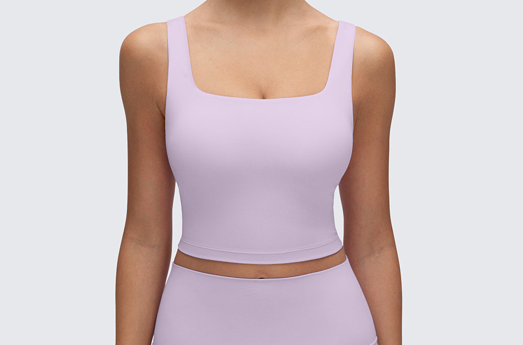 CRZ YOGA Women's Square Neck Longline Sports Bra Red Merlot