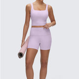 CRZ YOGA Women's Square Neck Longline Sports Bra Deep Red