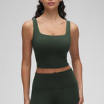 CRZ YOGA Women's Square Neck Longline Sports Bra Hot Fudge Brown