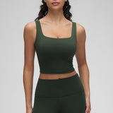 CRZ YOGA Women's Square Neck Longline Sports Bra Hot Fudge Brown