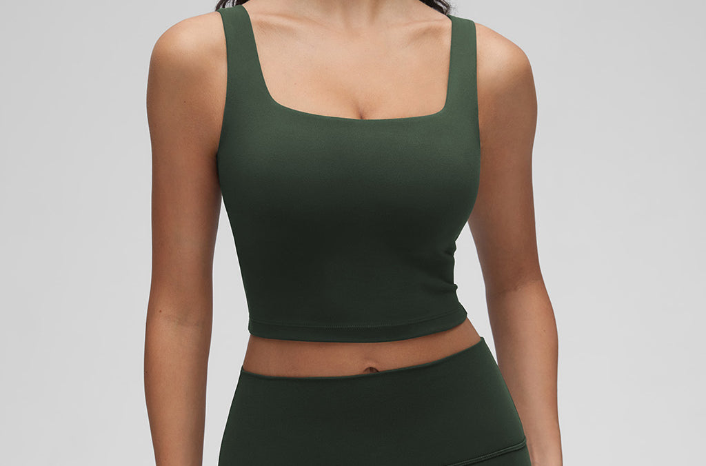 CRZ YOGA Women's Square Neck Longline Sports Bra Hot Fudge Brown