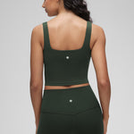 CRZ YOGA Women's Square Neck Longline Sports Bra Hot Fudge Brown