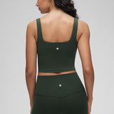 CRZ YOGA Women's Square Neck Longline Sports Bra Hot Fudge Brown