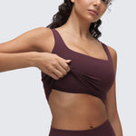 CRZ YOGA Women's Square Neck Longline Sports Bra Deep Red