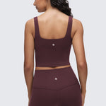 CRZ YOGA Women's Square Neck Longline Sports Bra Deep Red