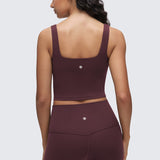 CRZ YOGA Women's Square Neck Longline Sports Bra Deep Red