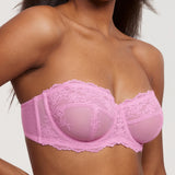 Women's Romantic Lace Strapless Bra Candy Pink