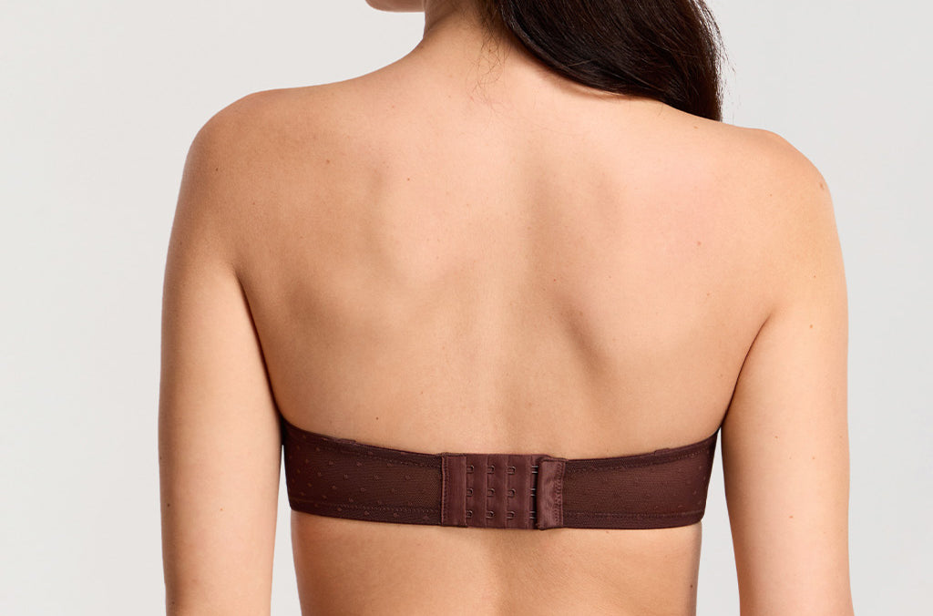 Women's Sexy Mesh Strapless Bra Hazelnut @model_info:ES2