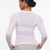 INLYRIC Women's Cosnufy® Mesh Sheer Long Sleeve Top Snow White