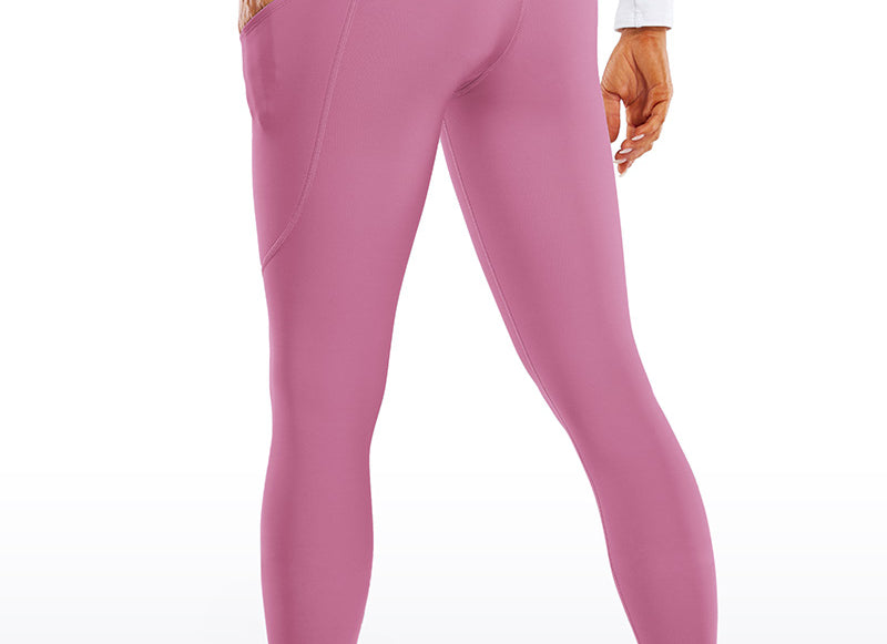 CRZ YOGA Women's Fleece Lined Leggings with Pockets 28'' Olive Green