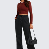 CRZ YOGA Women's Cotton Fleece Lined Sweatpants 30" Dark Red 2