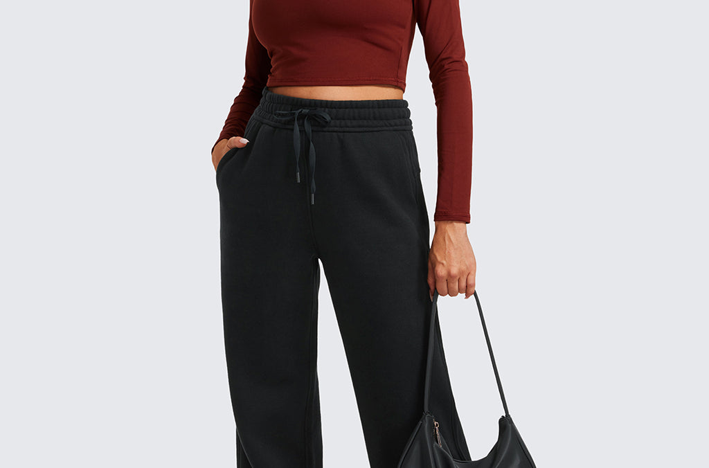 CRZ YOGA Women's Cotton Fleece Lined Sweatpants 30" Dark Red 2