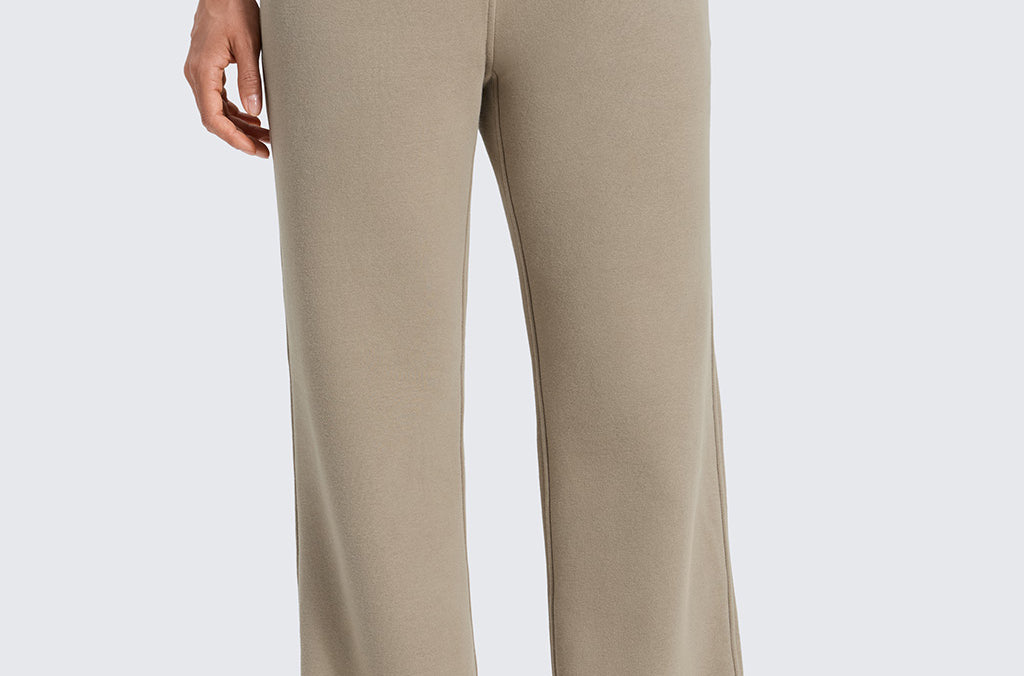 CRZ YOGA Women's Cotton Fleece Lined Sweatpants 30" White Apricot